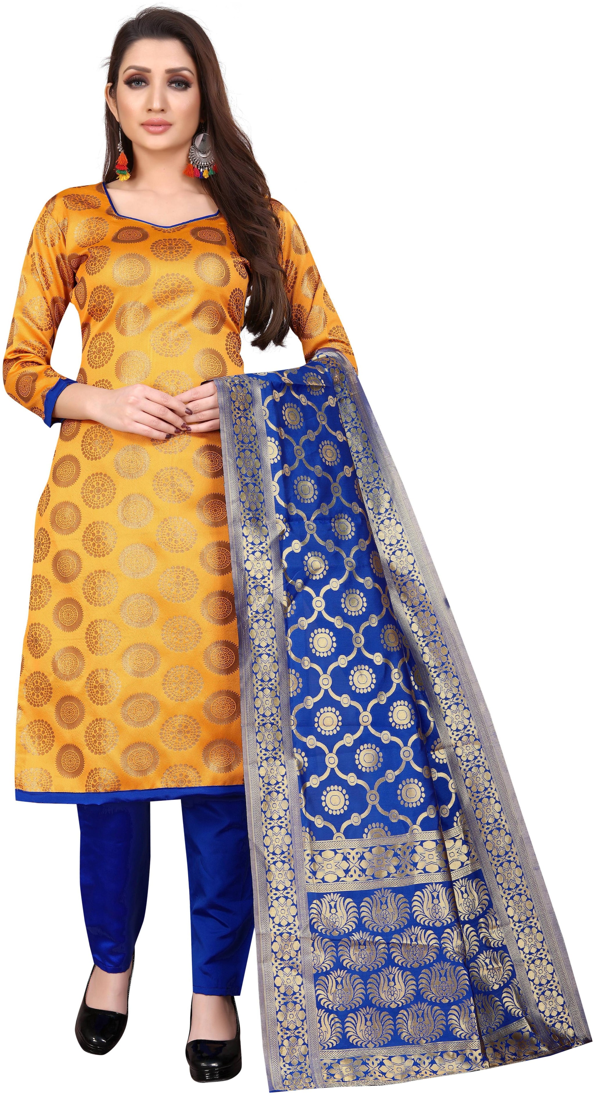 

Satyam Weaves Mustard Unstitched Kurta with bottom dupatta With dupatta Dress Material