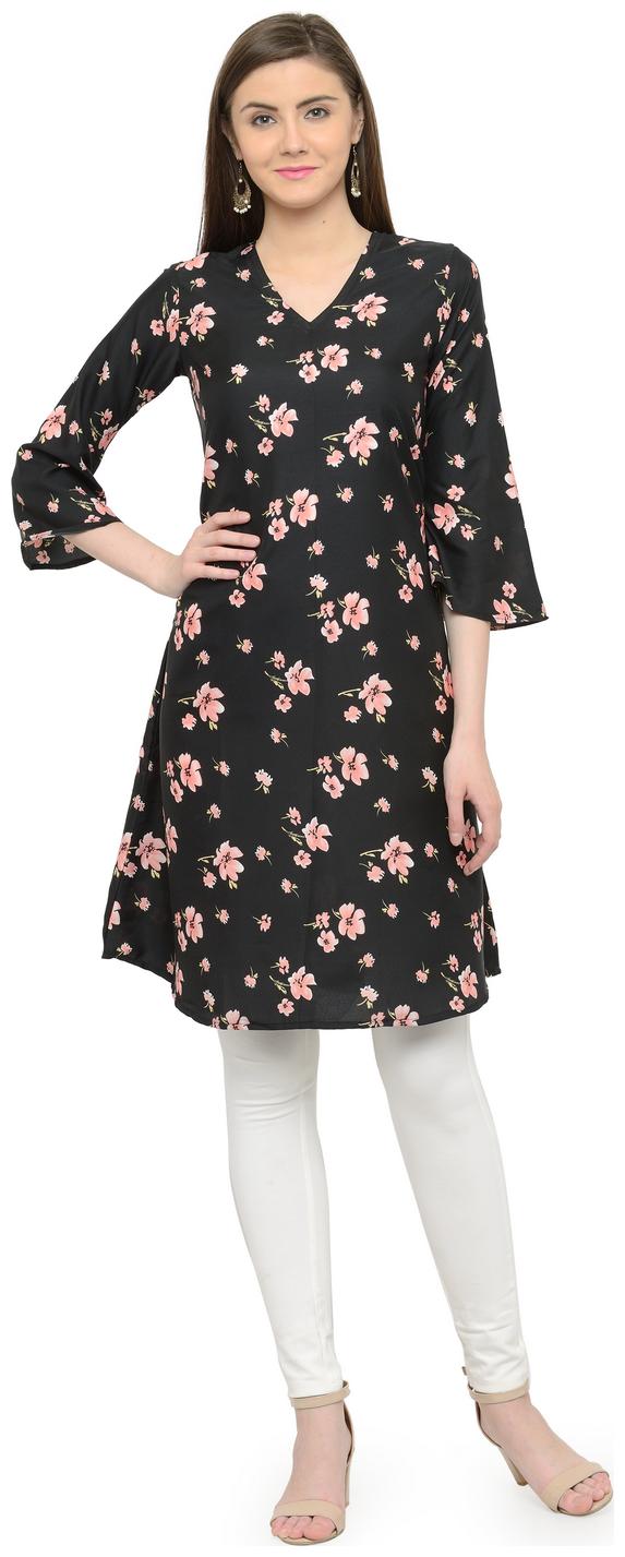 

Sayesha Black Pink Floral Crepe A Line Crepe Kurti