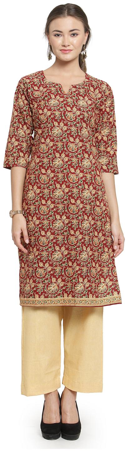 

Sayesha Maroon Floral Printed Jaipuri Kurti And Offwhite Cotton Cullotes