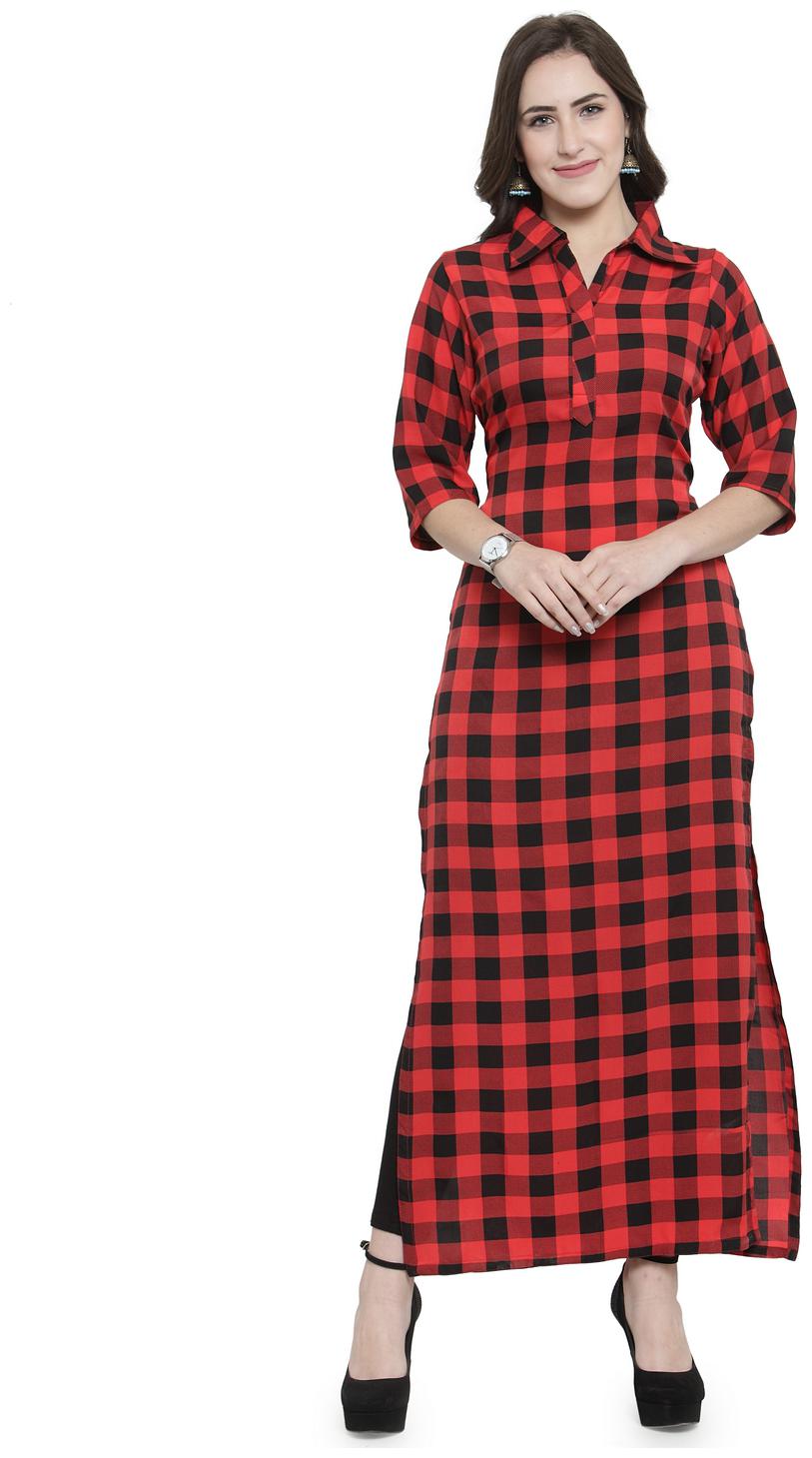 

Sayesha Women Red Checkered Straight Kurta