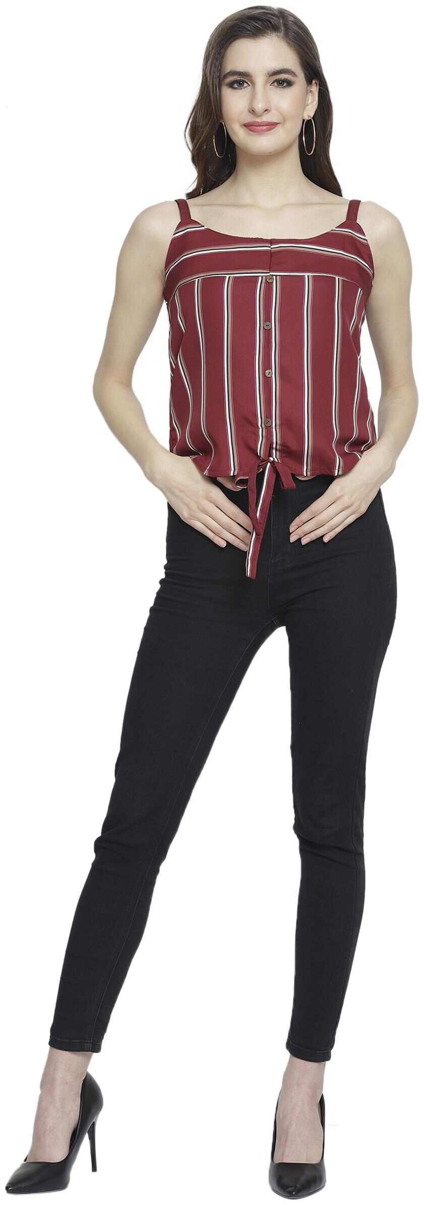 

Sayesha Women Striped Regular top - Maroon