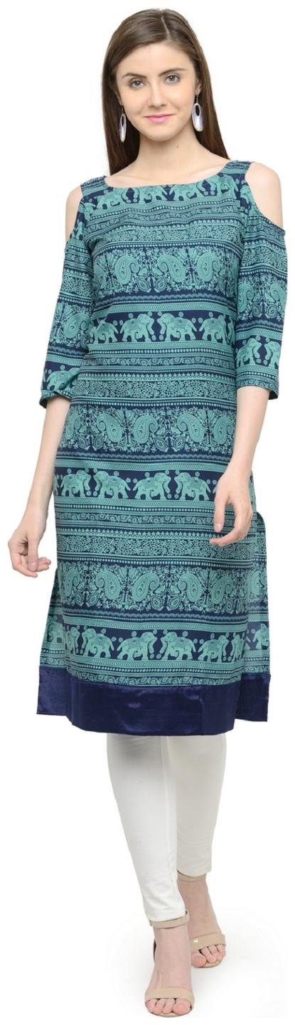 

Sayesha Women Turquoise Printed Straight Kurta