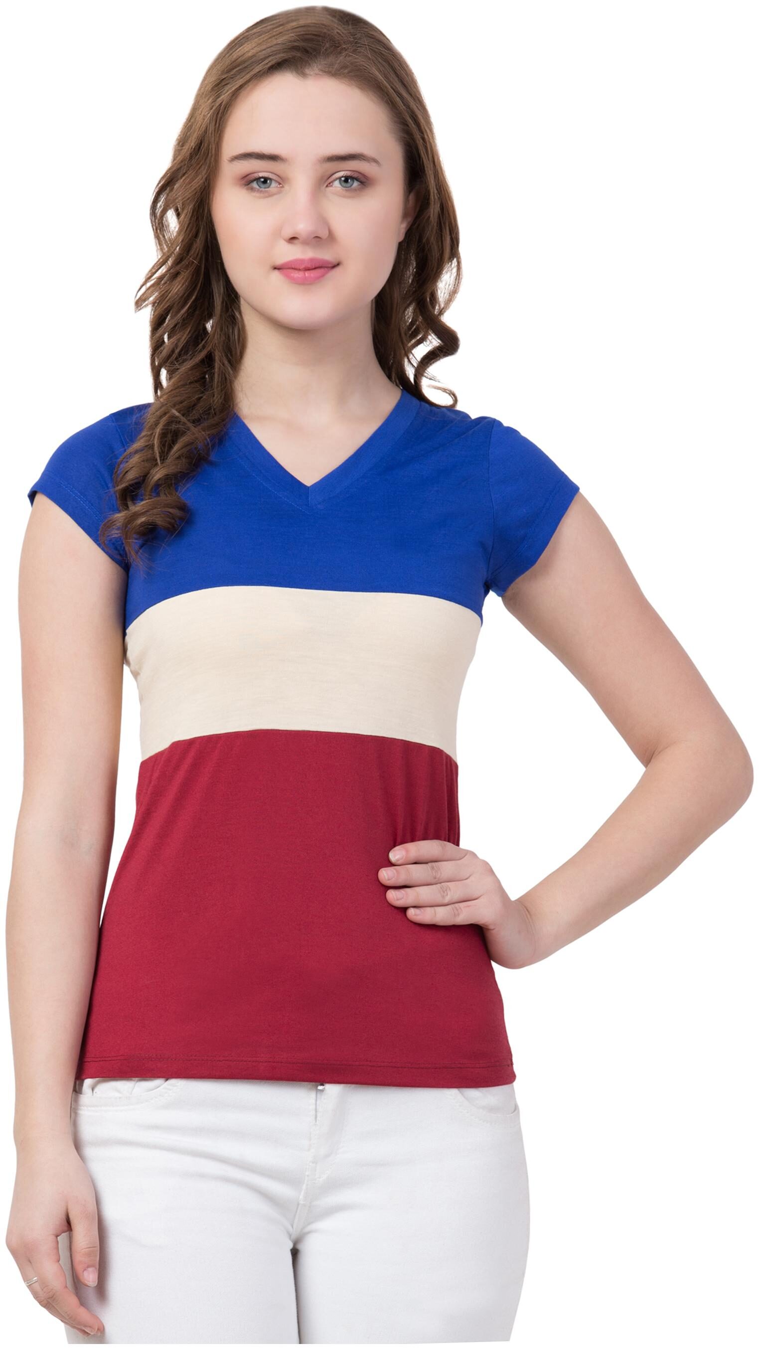 

SBO FASHION Women Multi Regular fit V neck Cotton T shirt
