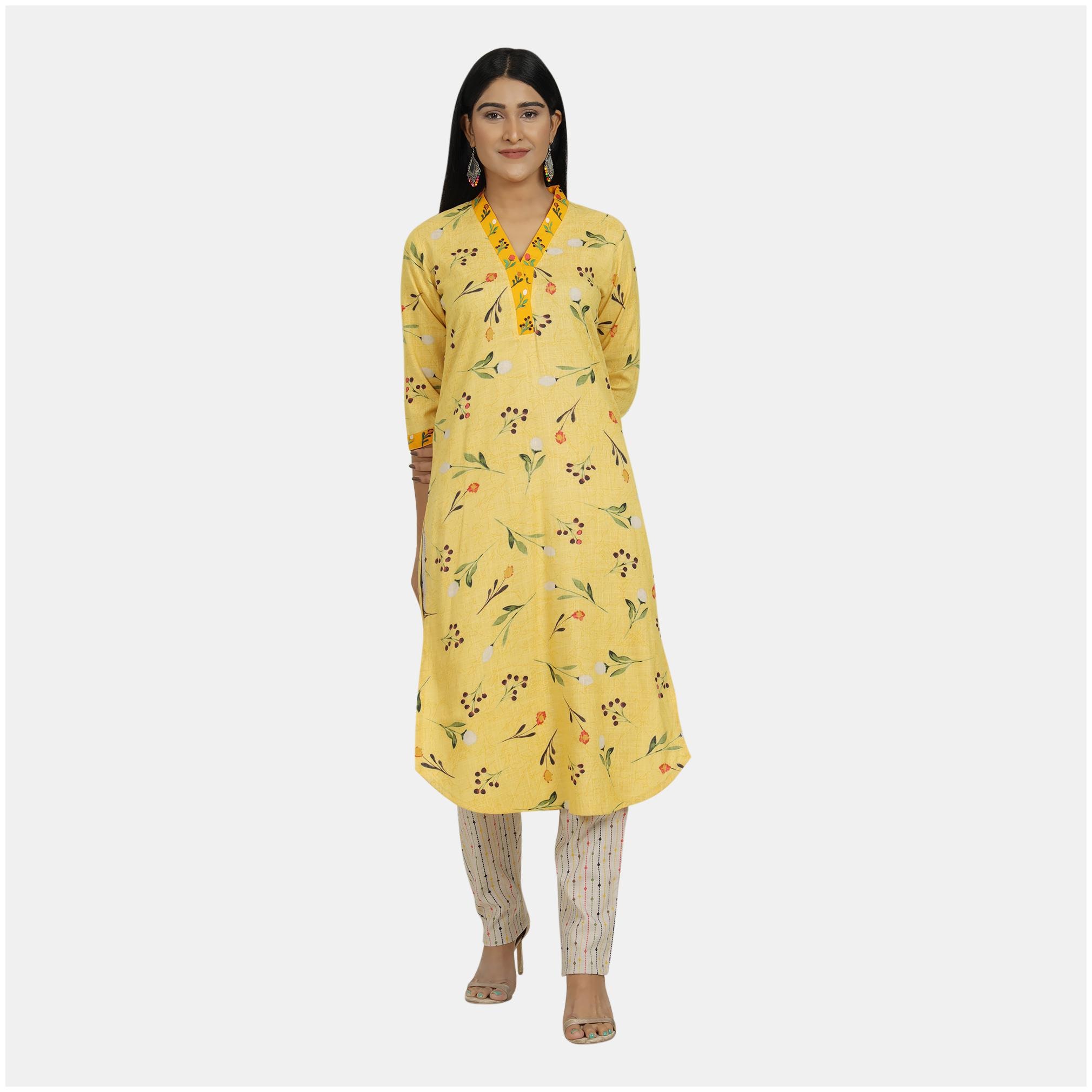 

SBO FASHION Women Yellow Printed Straight Kurta With Palazzo