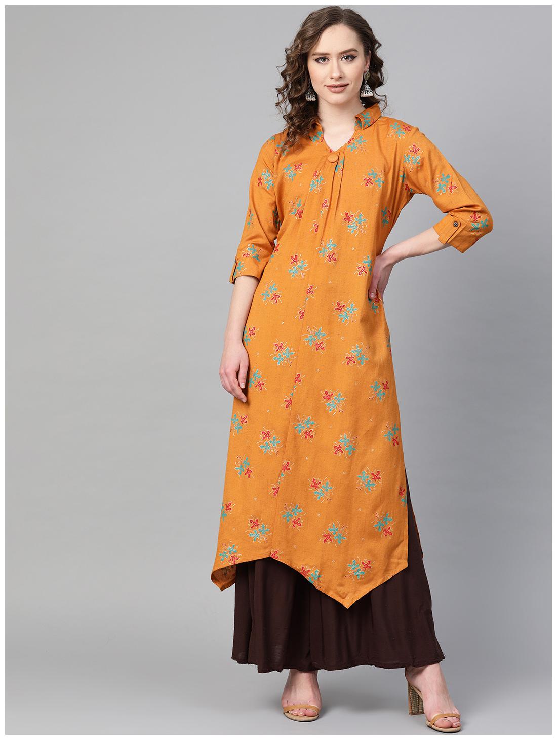 

SBO FASHION Women Mustard Printed Straight Kurta