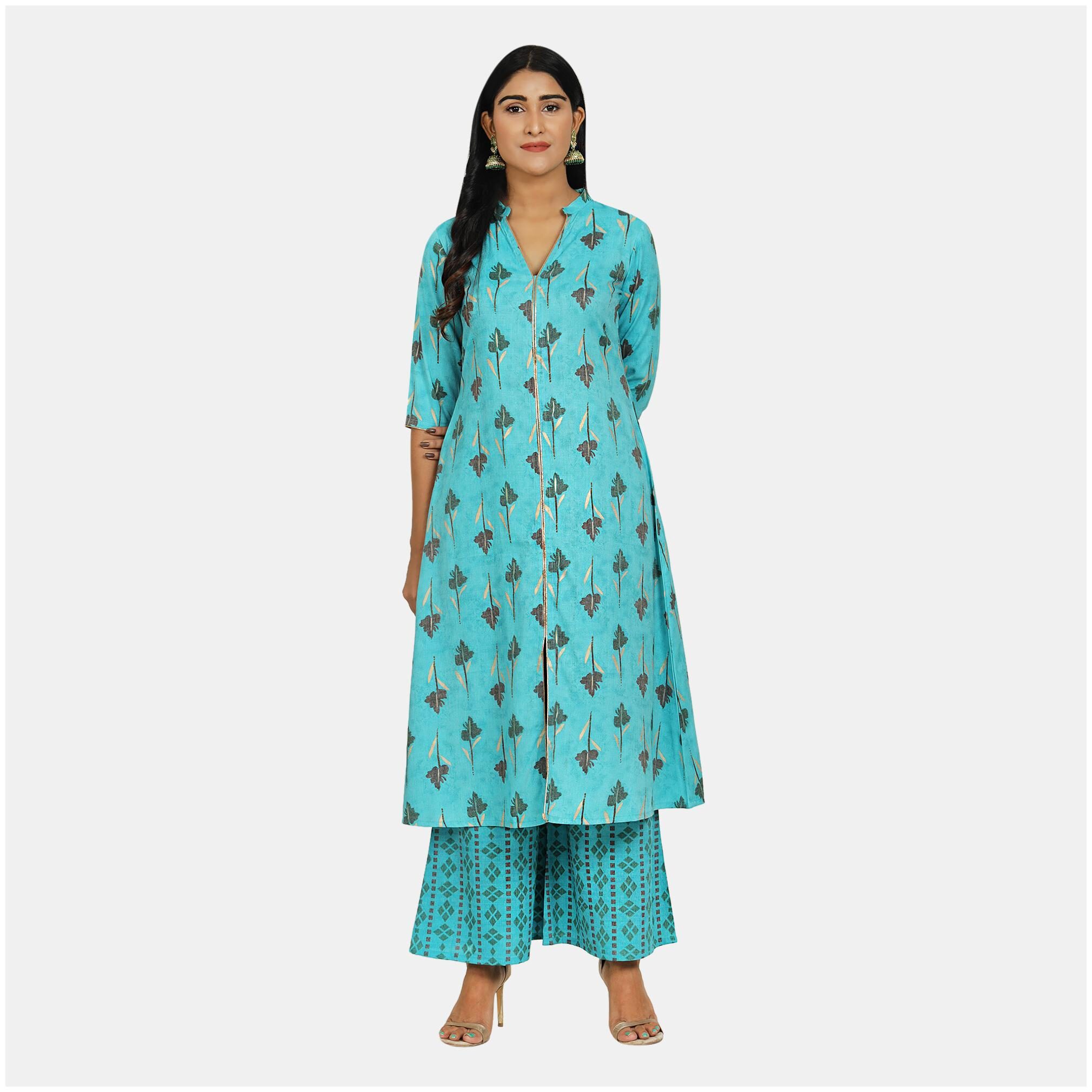 

SBO FASHION Women Blue Printed Straight Kurta With Palazzo