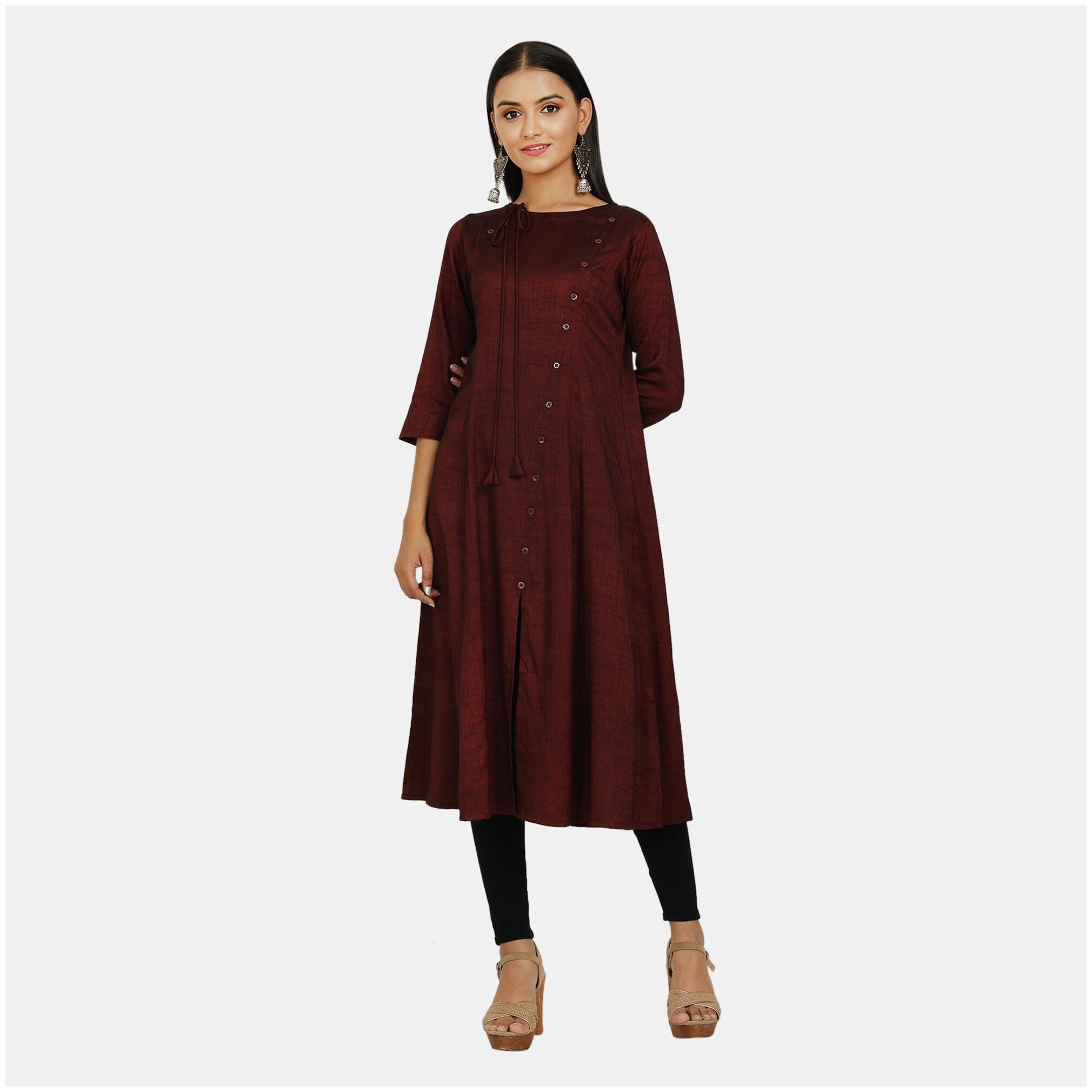 

Sbo Fashion Women Maroon Solid A-Line Kurta