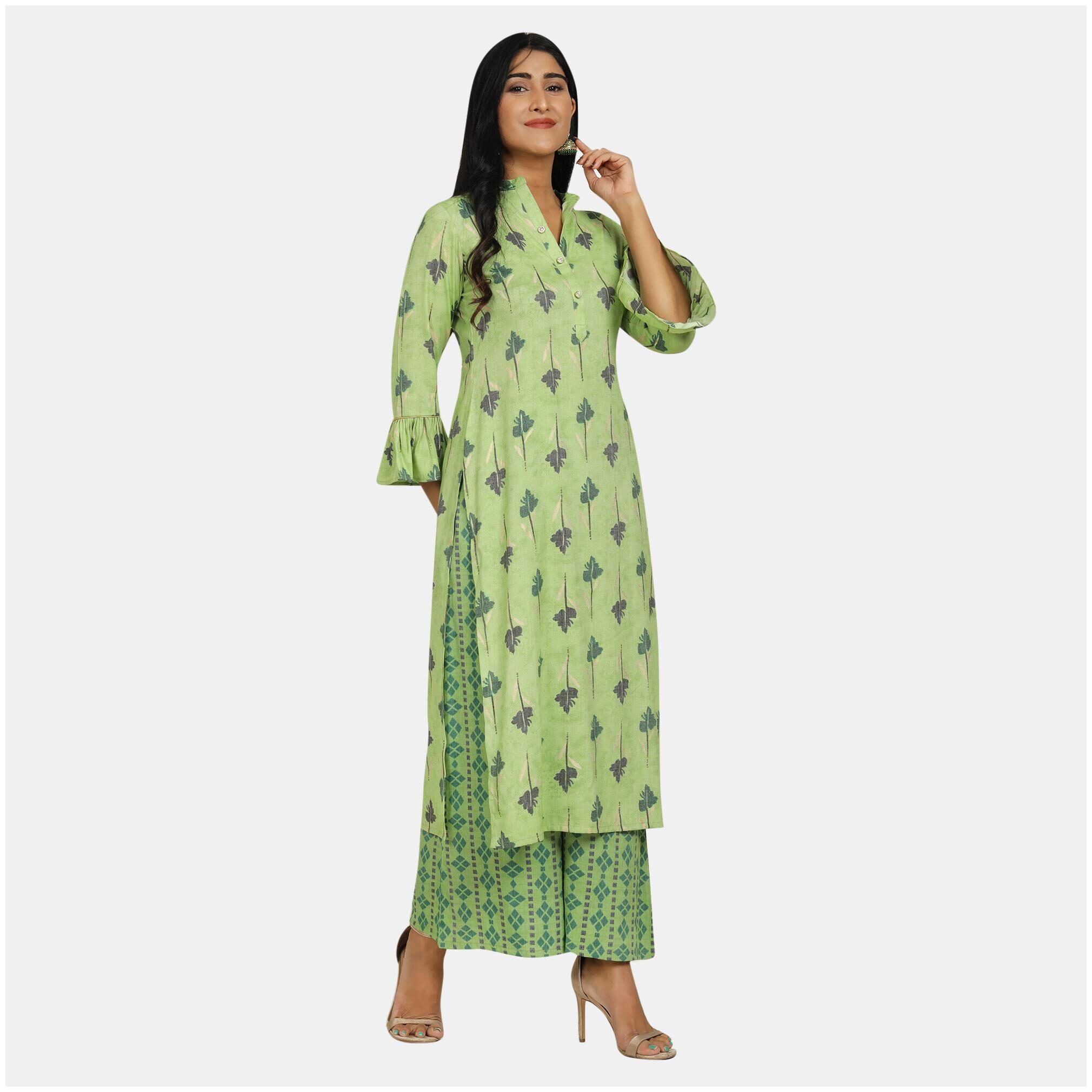 

SBO FASHION Women Green Printed Straight Kurta With Palazzo