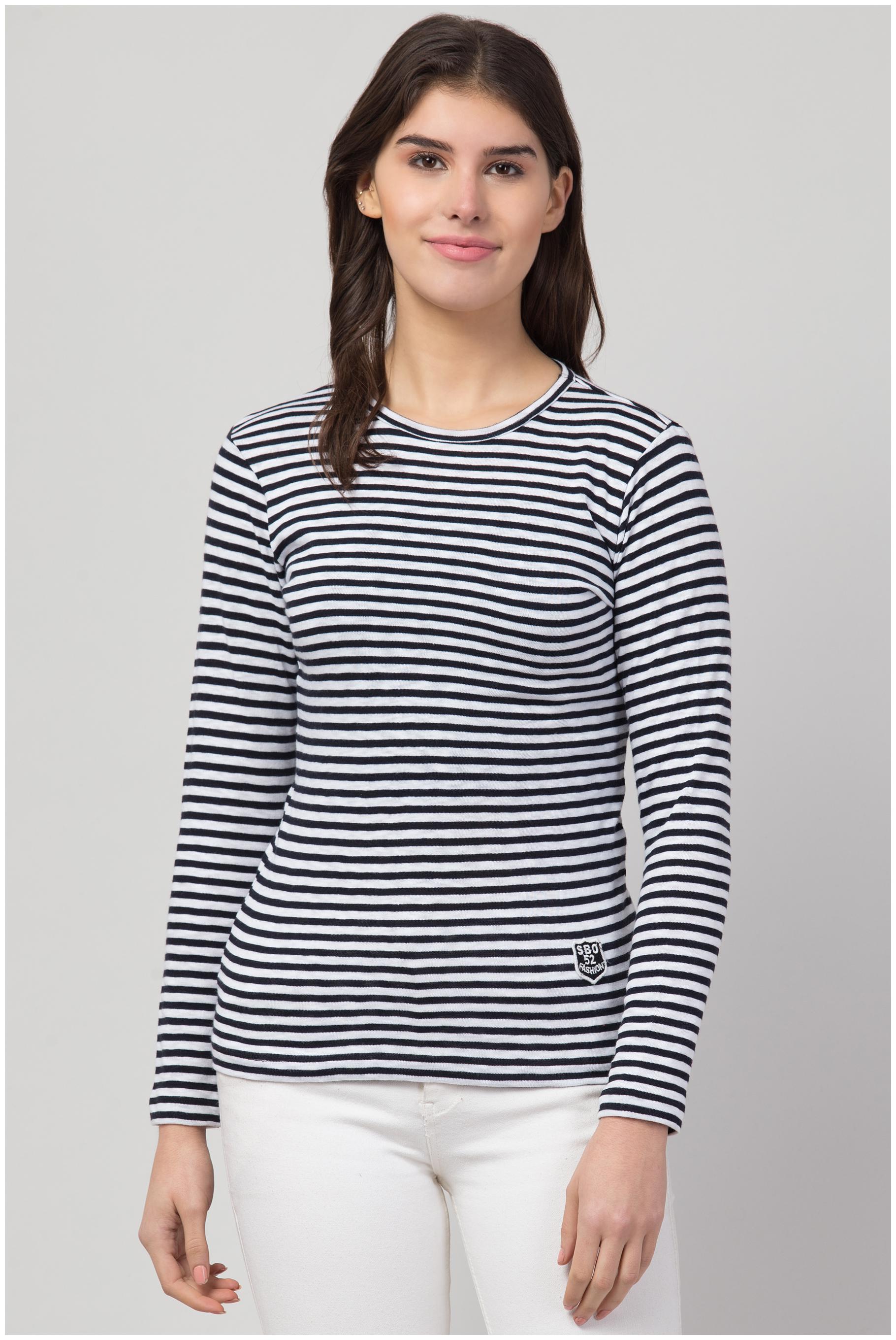 

SBO FASHION Women Black White Regular fit Round neck Cotton T shirt