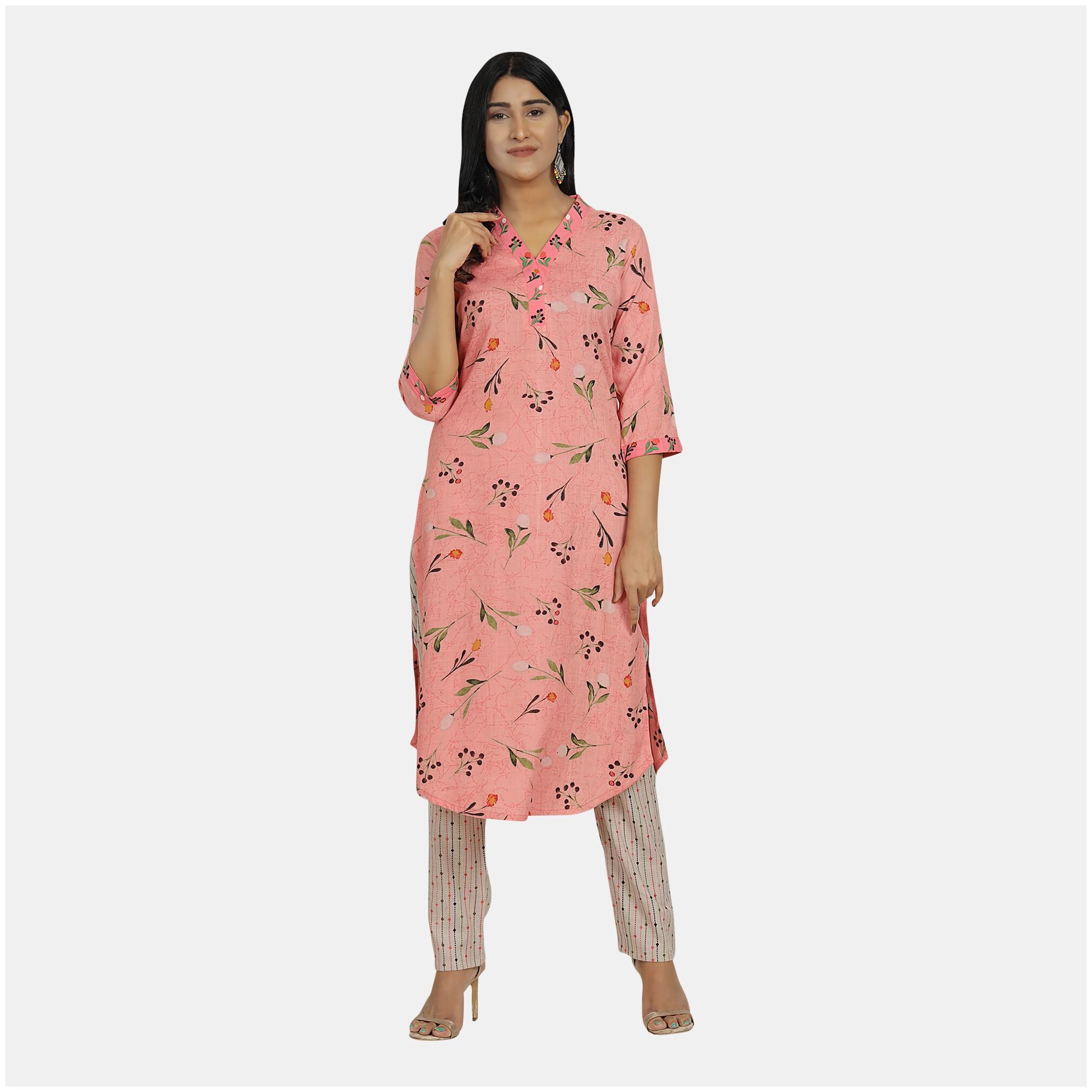 

SBO FASHION Women Pink Printed Straight Kurta With Palazzo
