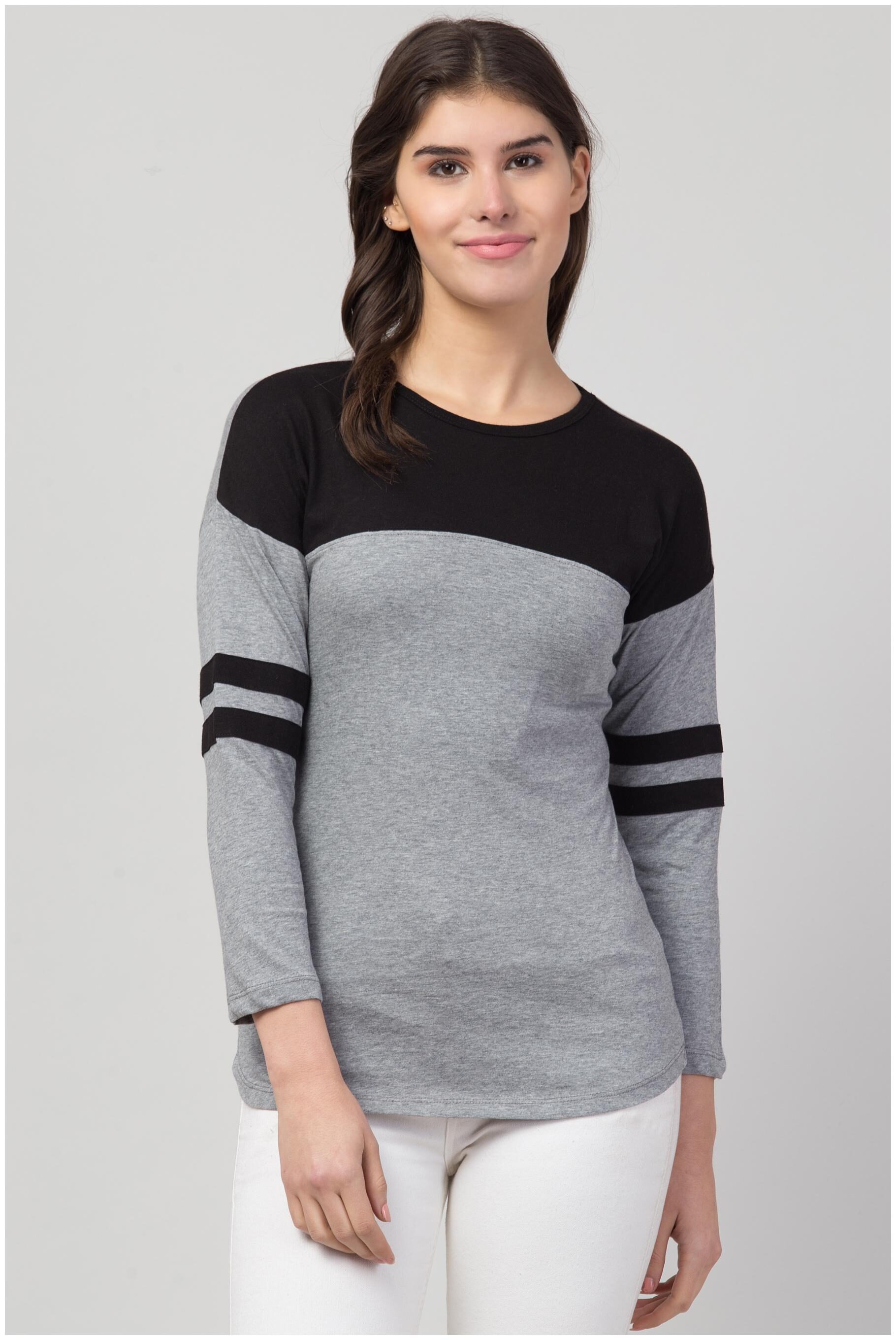 

SBO FASHION Women Grey Regular fit Round neck Cotton T shirt