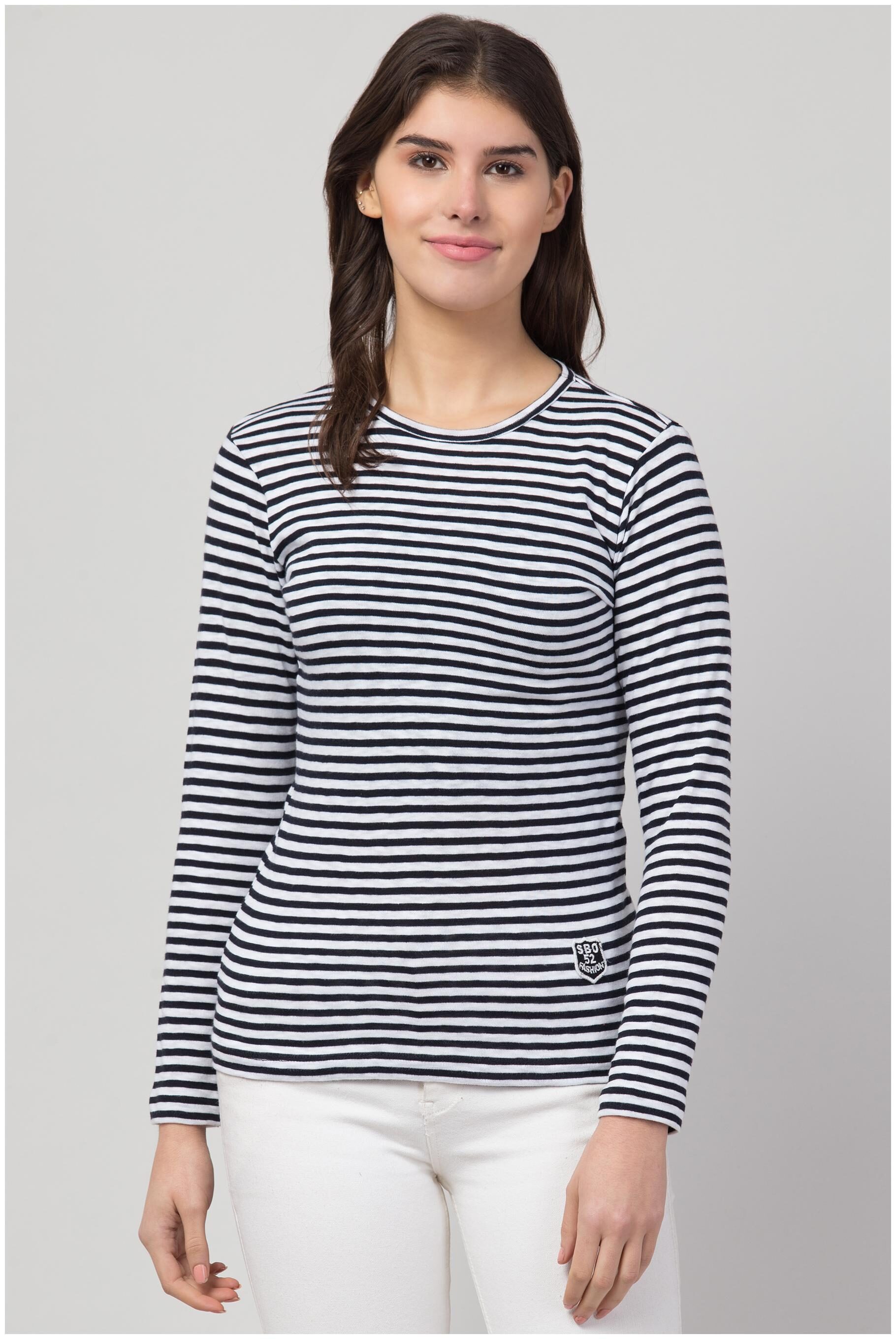 

SBO FASHION Women Black White Regular fit Round neck Cotton T shirt