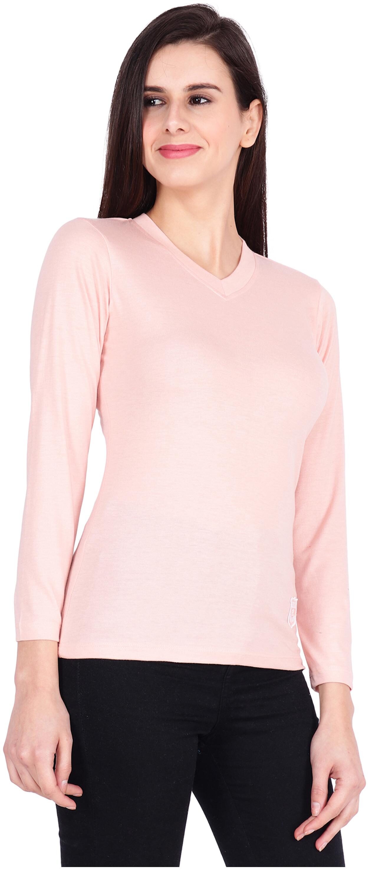 

SBO FASHION Women Pink Slim fit V neck Cotton T shirt