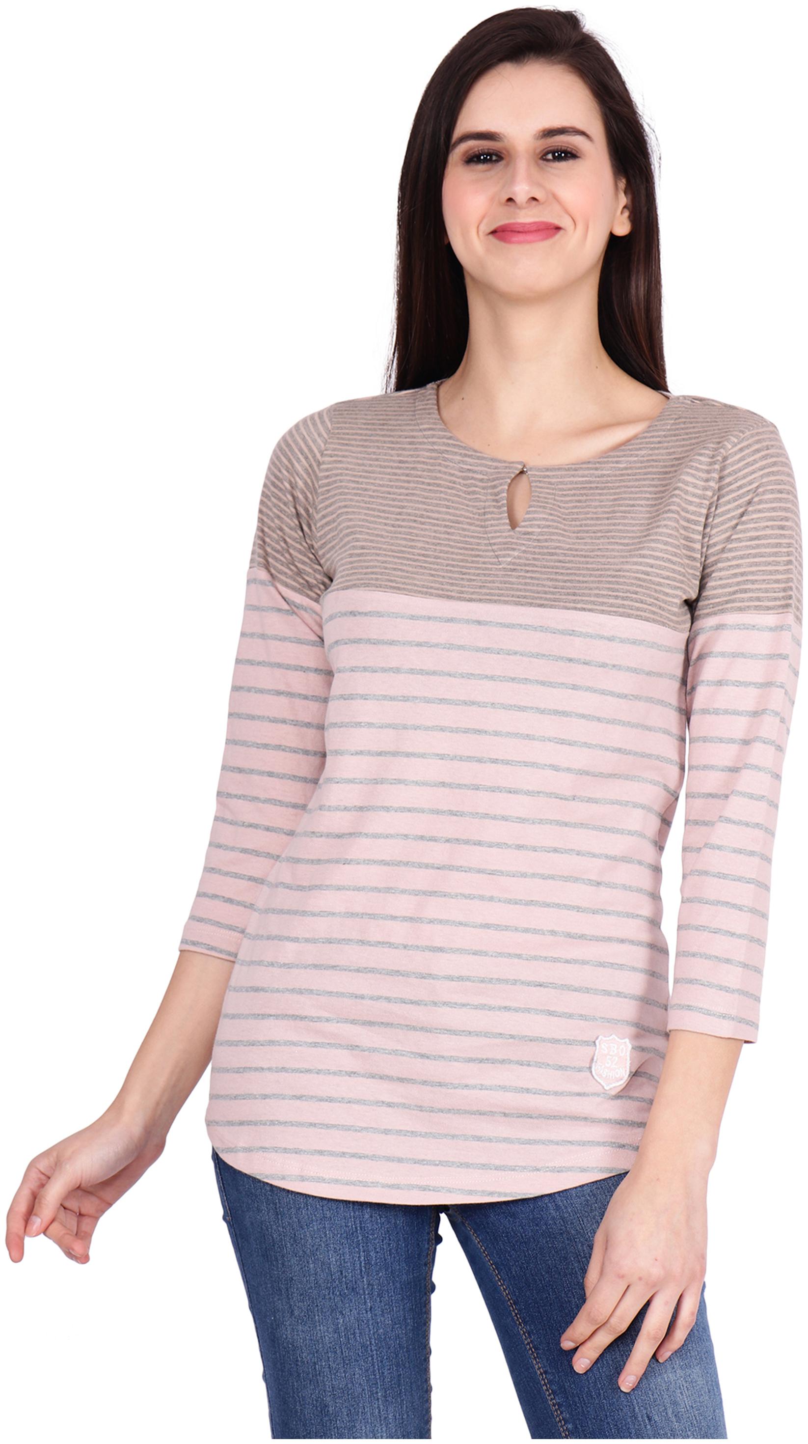

SBO FASHION Women Brown Regular fit Round neck Cotton T shirt