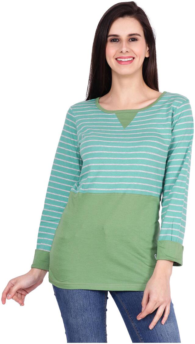 SBO FASHION Women Green Regular fit Round neck Cotton T shirt