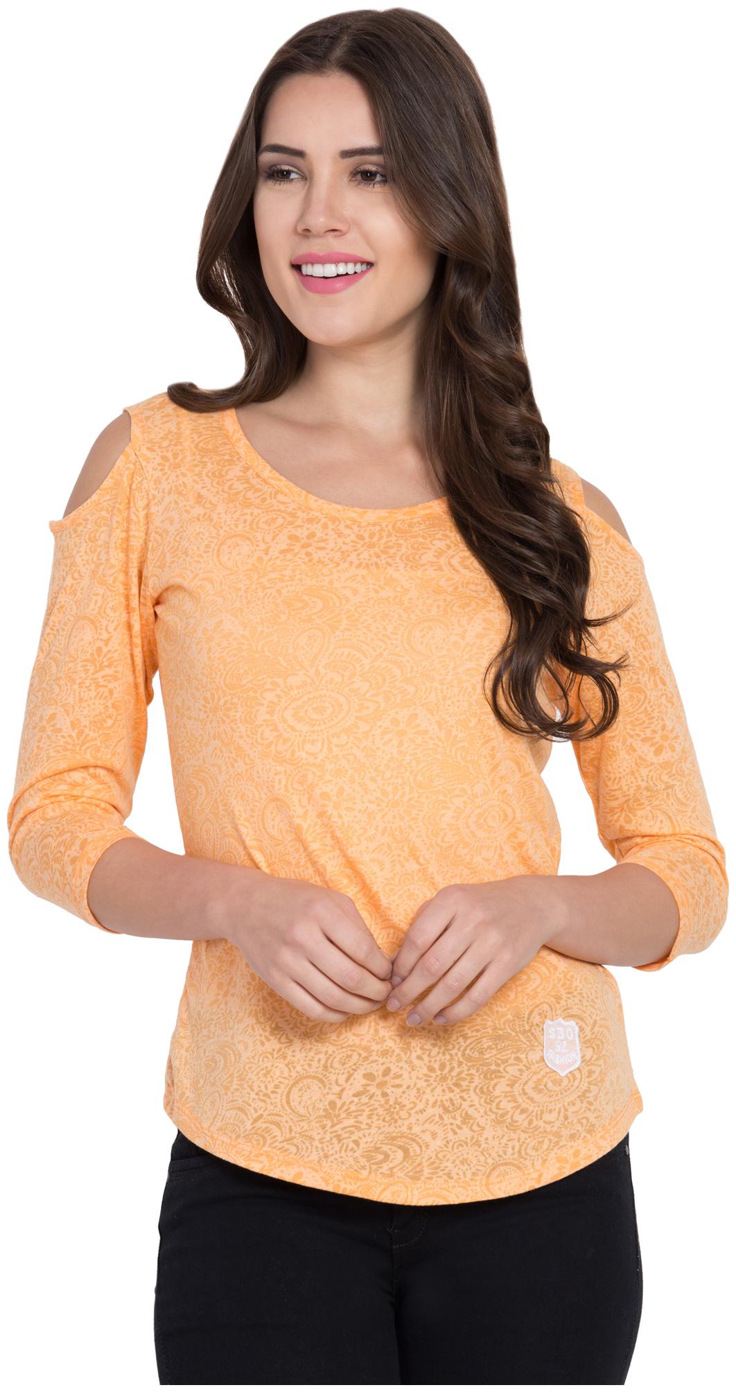 

SBO FASHION Women Printed A-line top - Orange