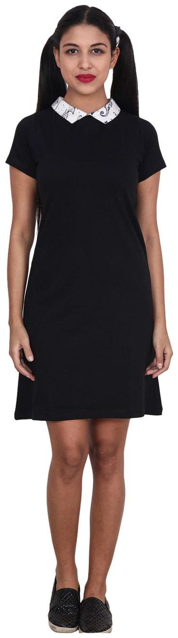 

Second Half Fish Print Collar Black T-Dress