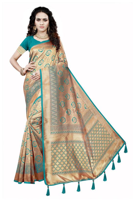 

Seelona Women Jacquard Woven Turquoise Regular Saree With Blouse