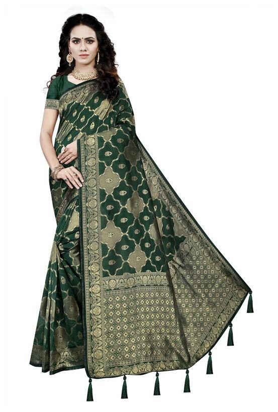 

Seelona Women Jacquard Woven Green Regular Saree With Blouse