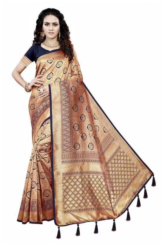 

Seelona Women Jacquard Woven Navy Blue Regular Saree With Blouse
