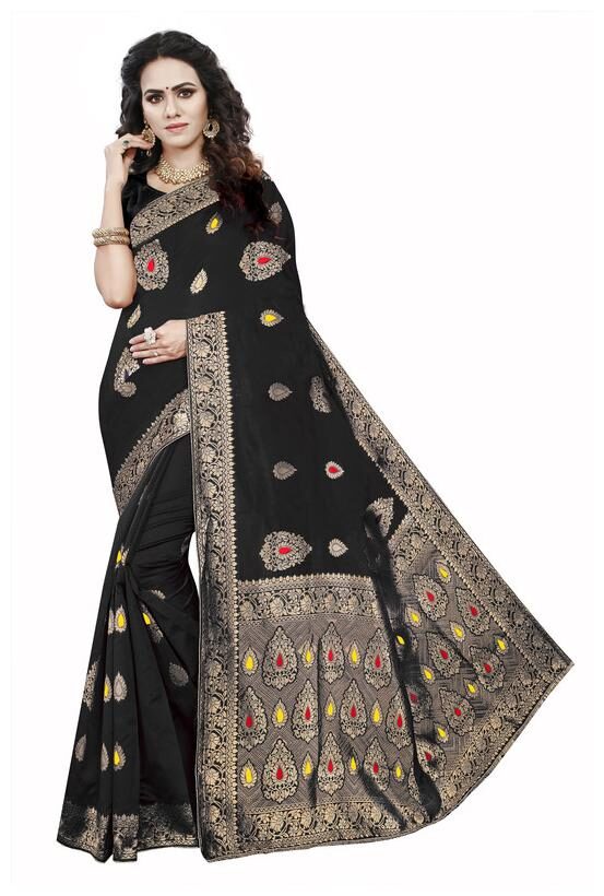 

Seelona Women Jacquard Woven Black Regular Saree With Blouse