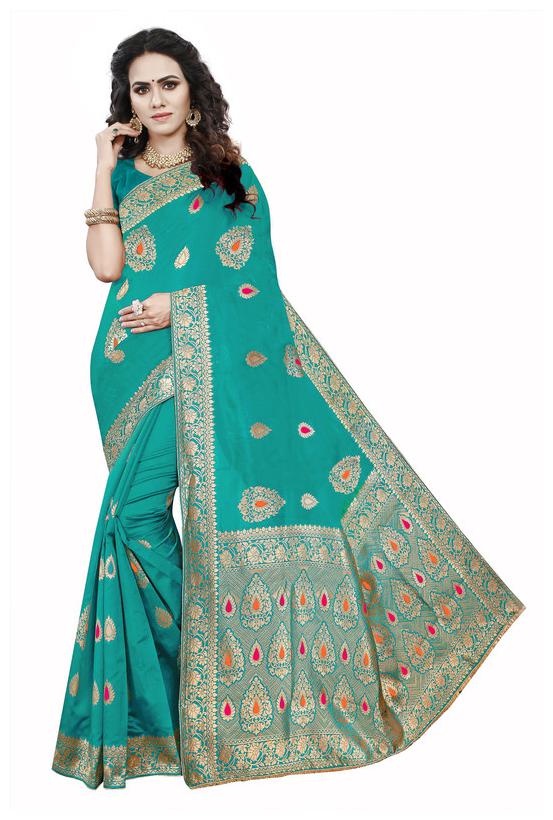 

Seelona Women Jacquard Woven Turquoise Regular Saree With Blouse
