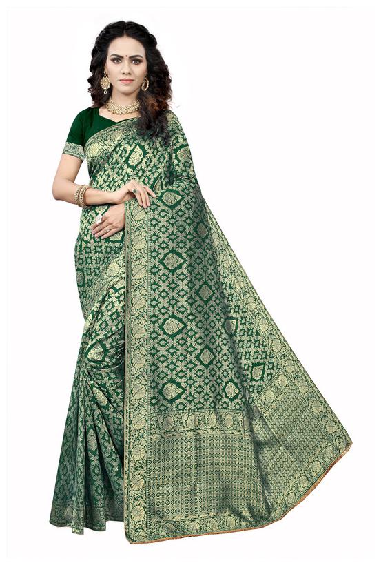 

Seelona Women Jacquard Woven Green Regular Saree With Blouse