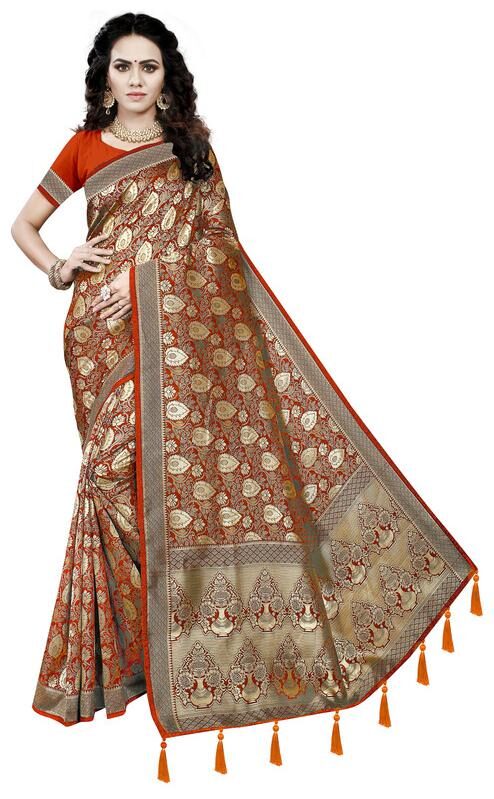 

Seelona Women Jacquard Woven Orange Regular Saree With Blouse