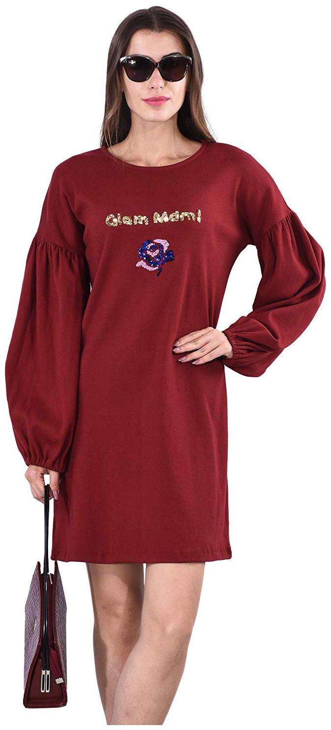 

SELFYS Maroon Solid Fit flare dress
