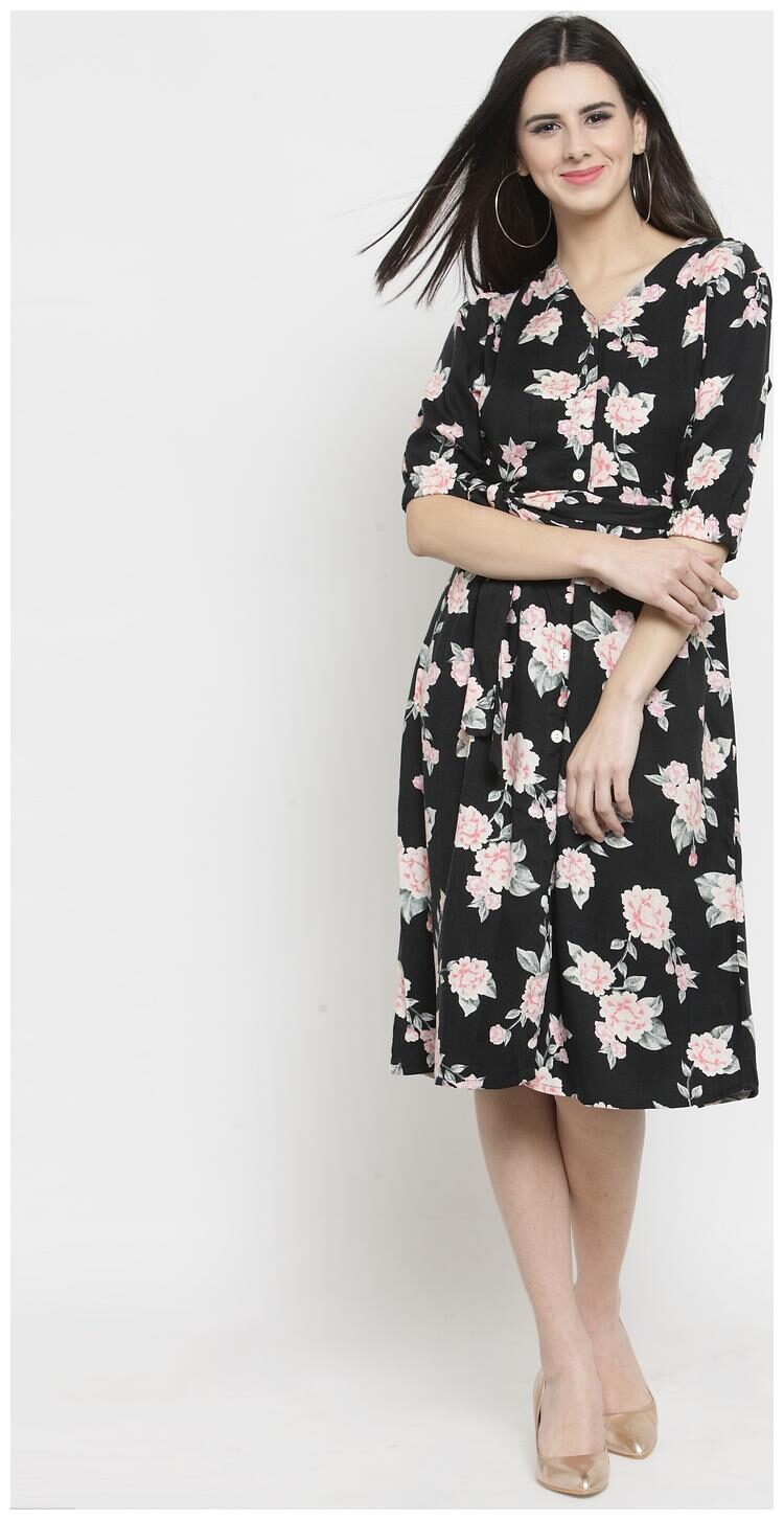 

Sera Black Floral Shirt dress