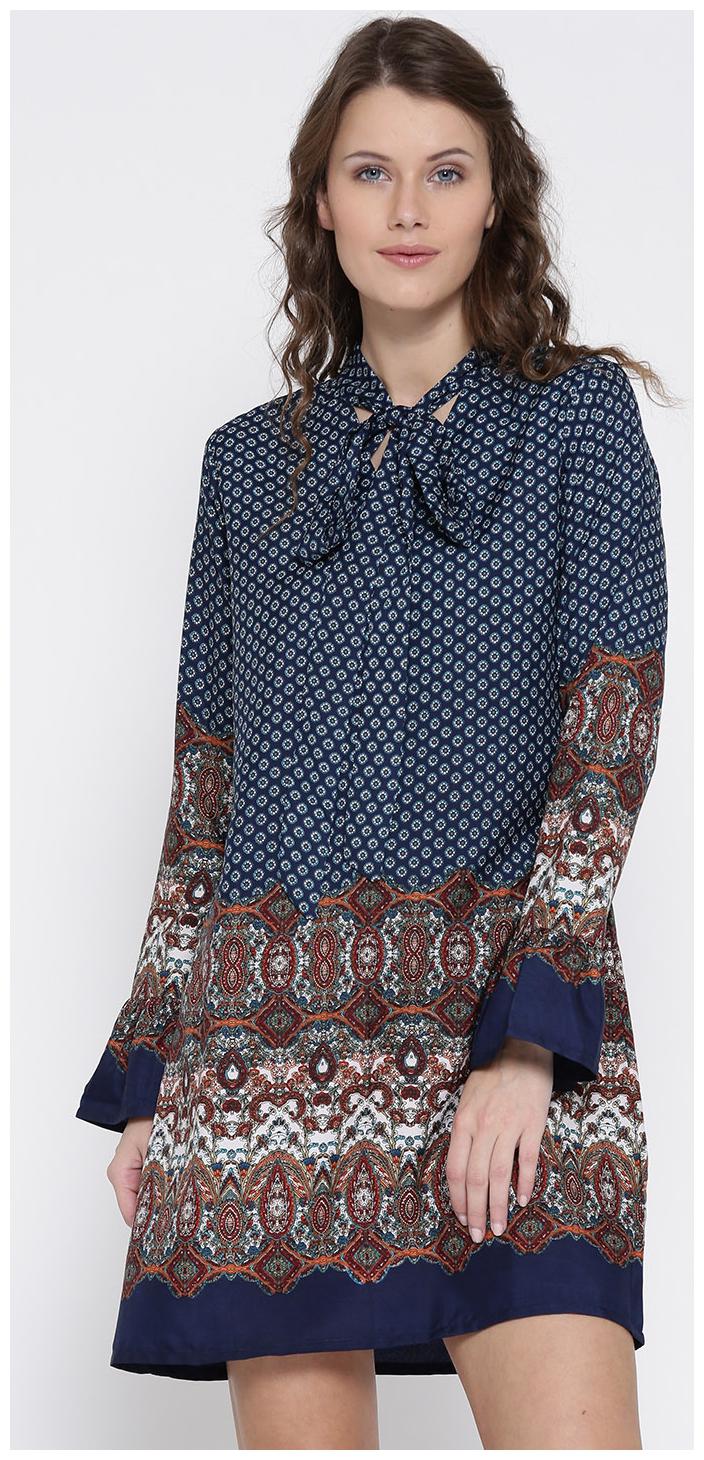 

Sera Blue Tie up neck printed dress
