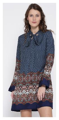 

Sera Blue Tie up neck printed dress