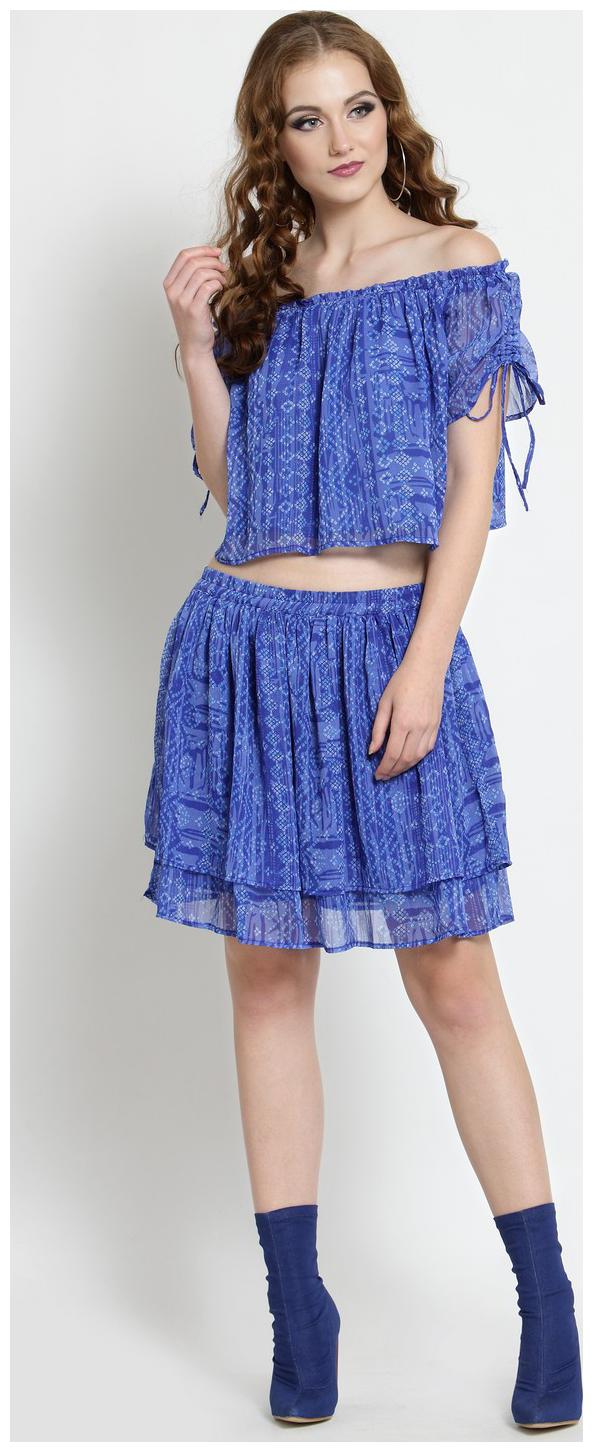 

Sera Blue Geometric Fit flare dress