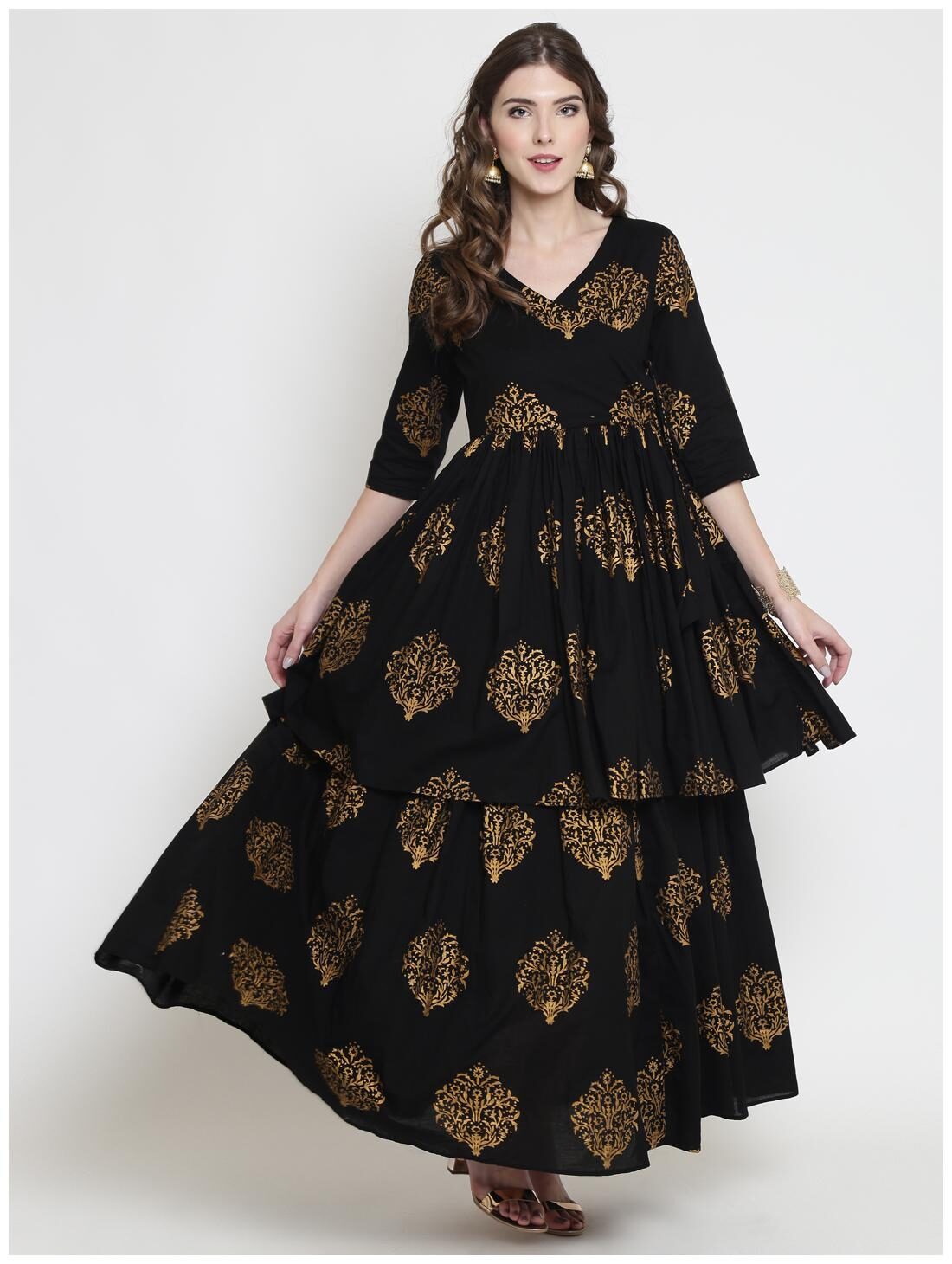 

Sera Black Printed Fit flare dress