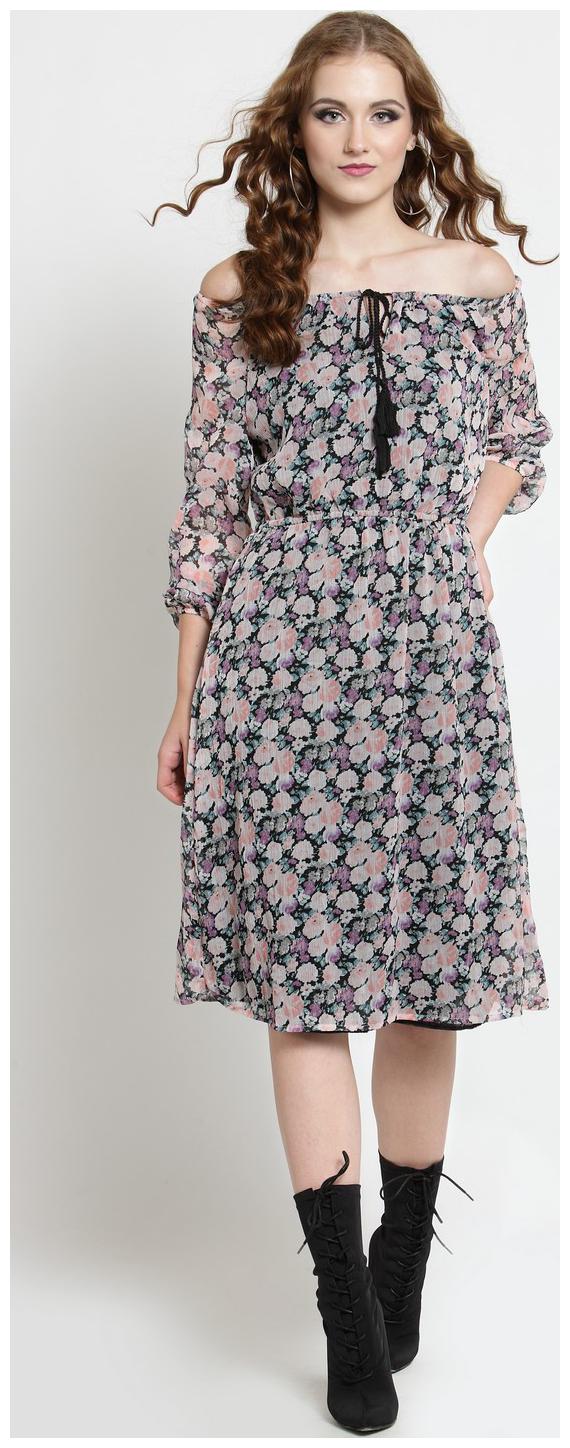

Sera Black Floral Fit flare dress