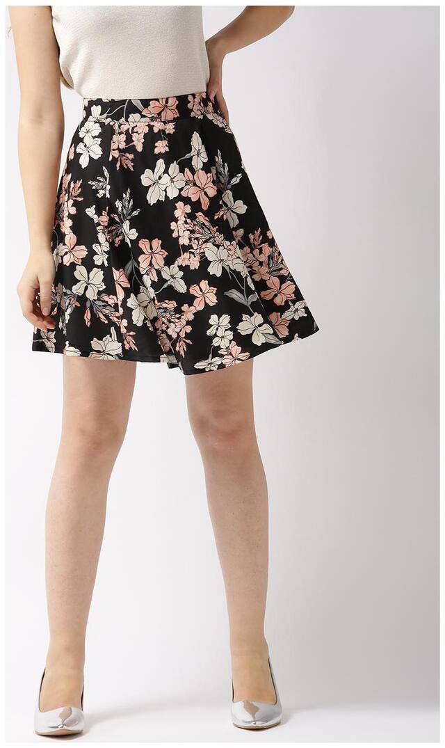 Sera Floral A-line skirt Mini Skirt - Black