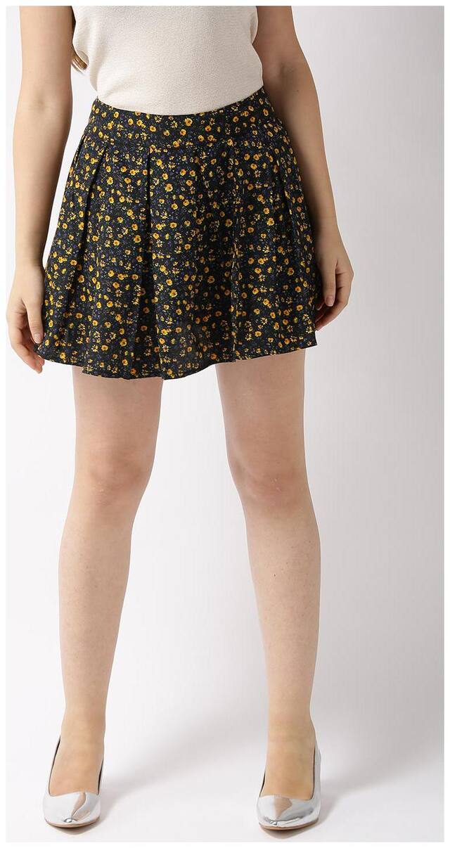 Sera Floral A-line skirt Mini Skirt - Black