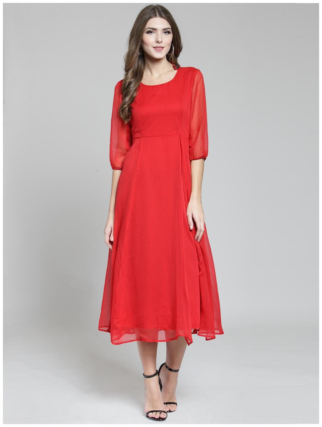 

Sera Red Solid Fit flare dress