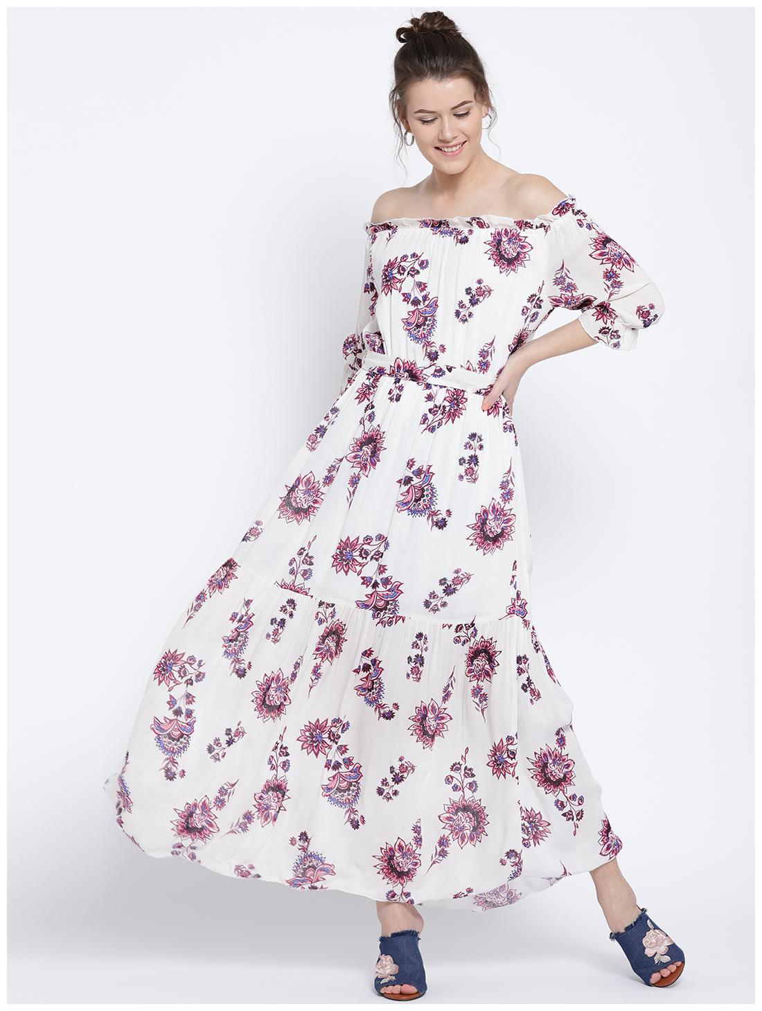 

Sera White Solid Fit flare dress