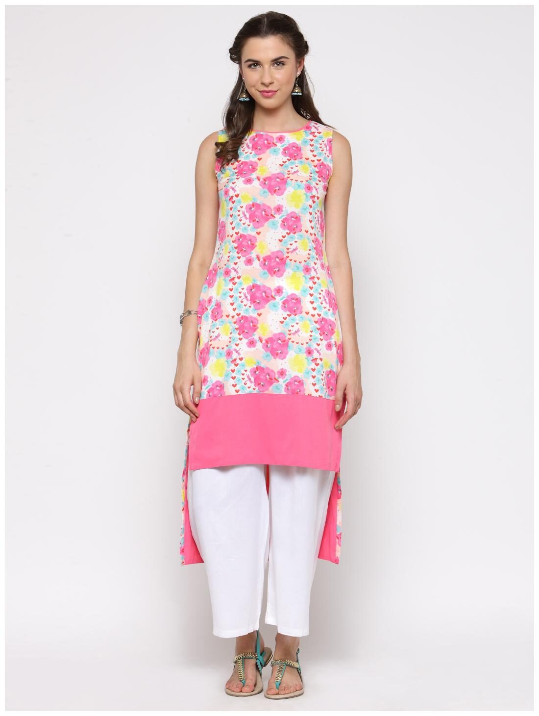 

Sera Women Pink Printed Straight Kurta