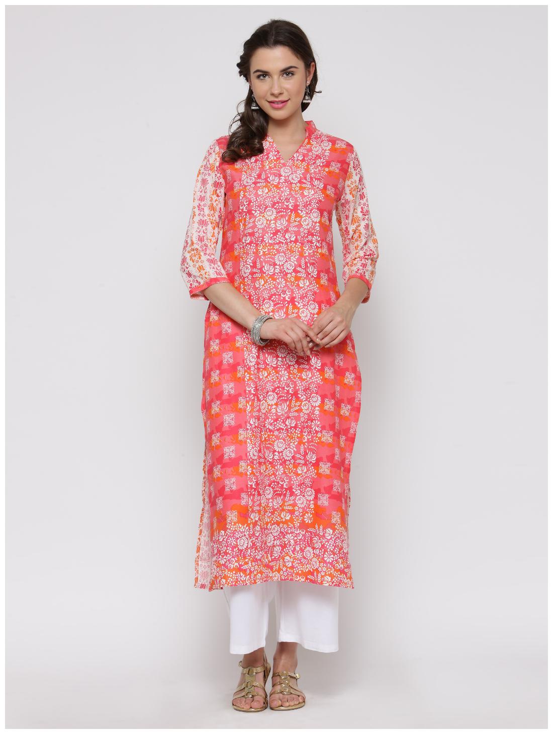 

Sera Women Pink Printed Straight Kurta