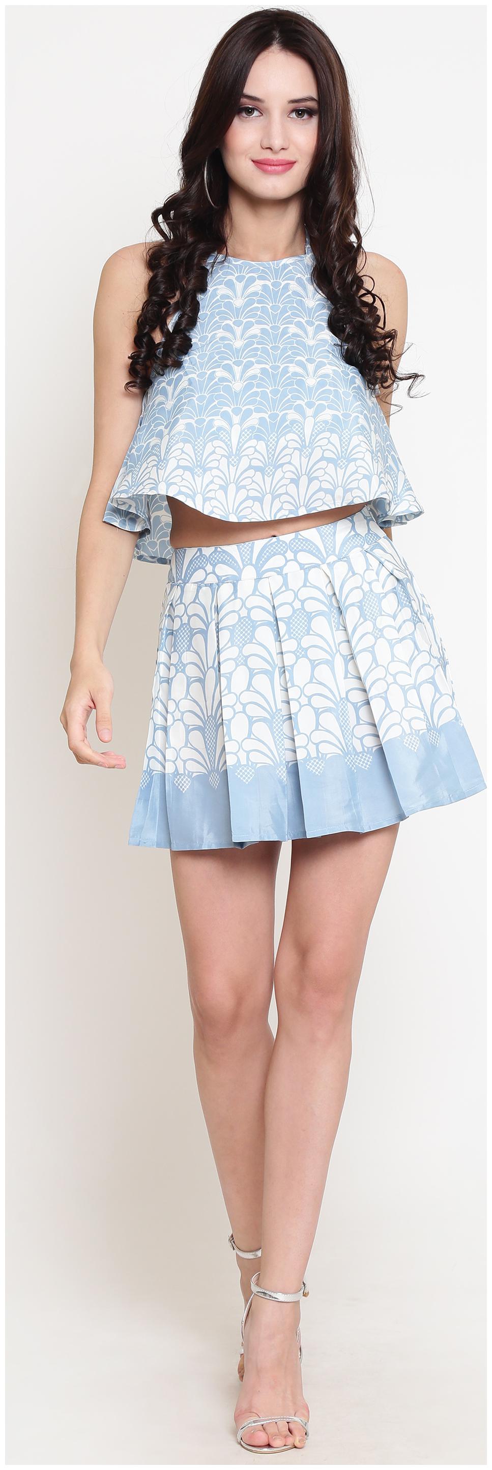 

Sera Blue White Printed Fit flare dress