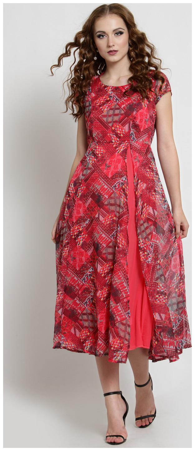 

Sera Red Geometric Fit flare dress