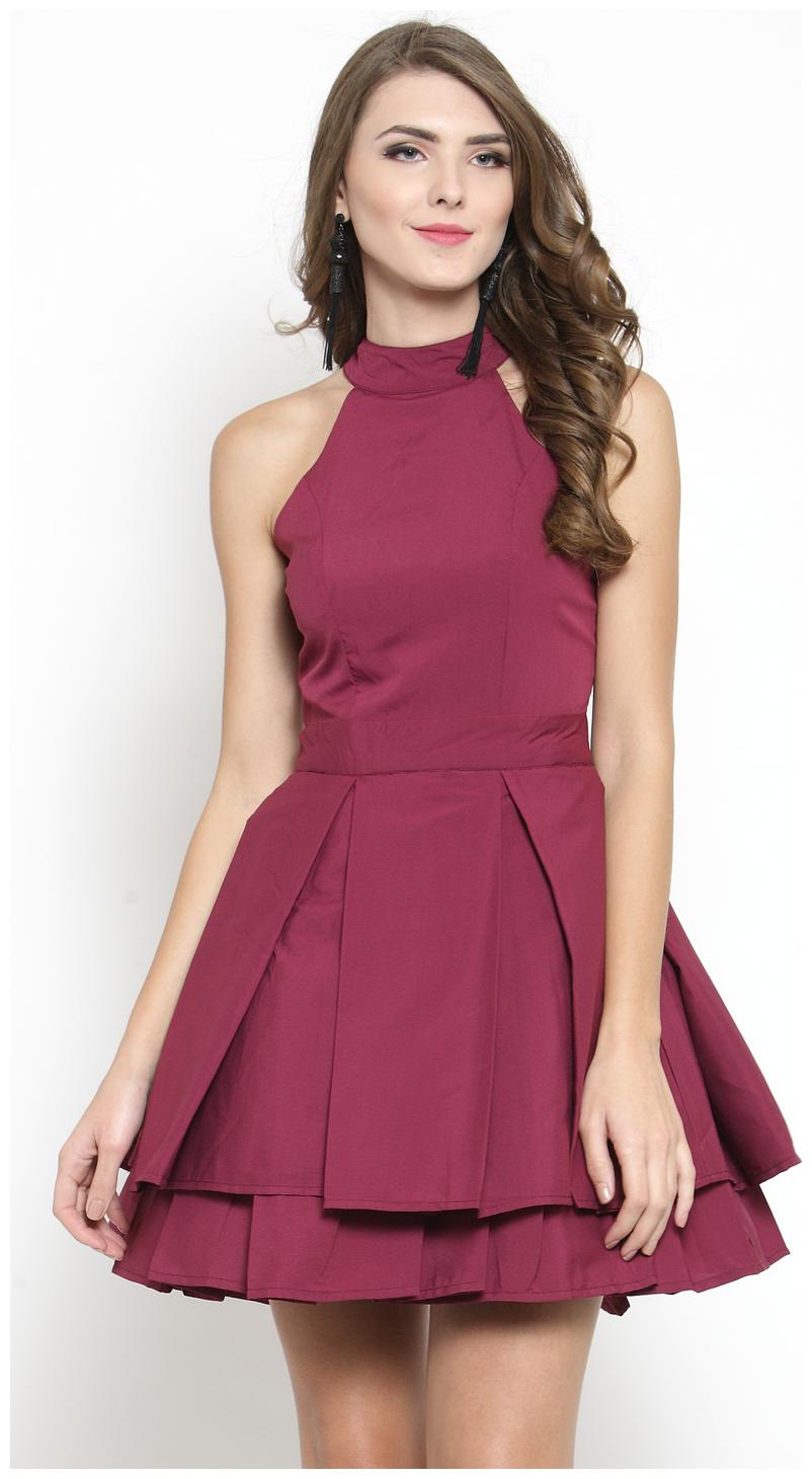 

Sera Maroon Solid Fit flare dress
