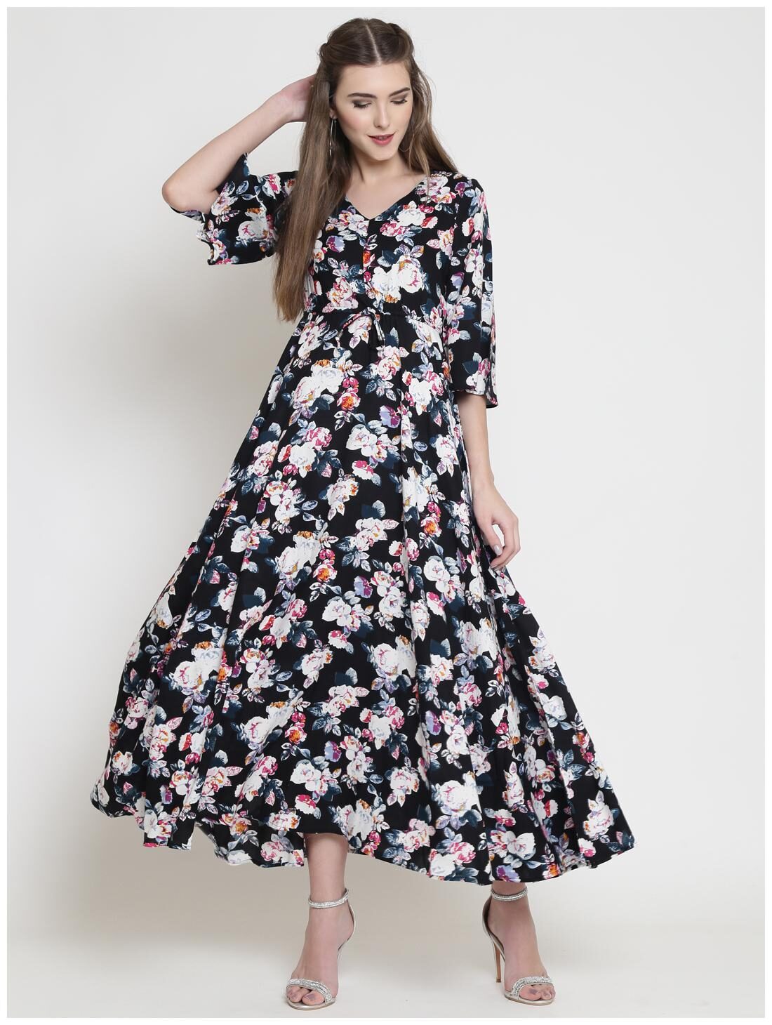 

Sera Black Floral Fit flare dress