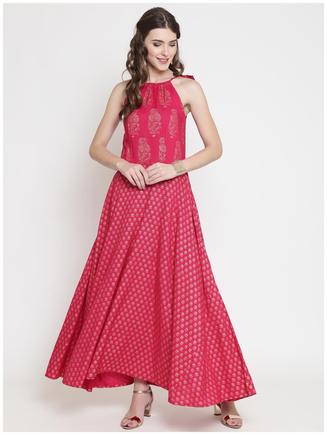

Sera Pink Printed Fit flare dress