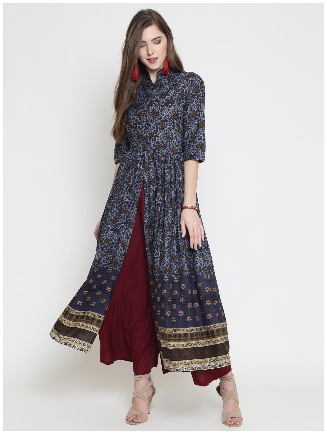

Sera Women Blue Printed Anarkali Kurta With Palazzo