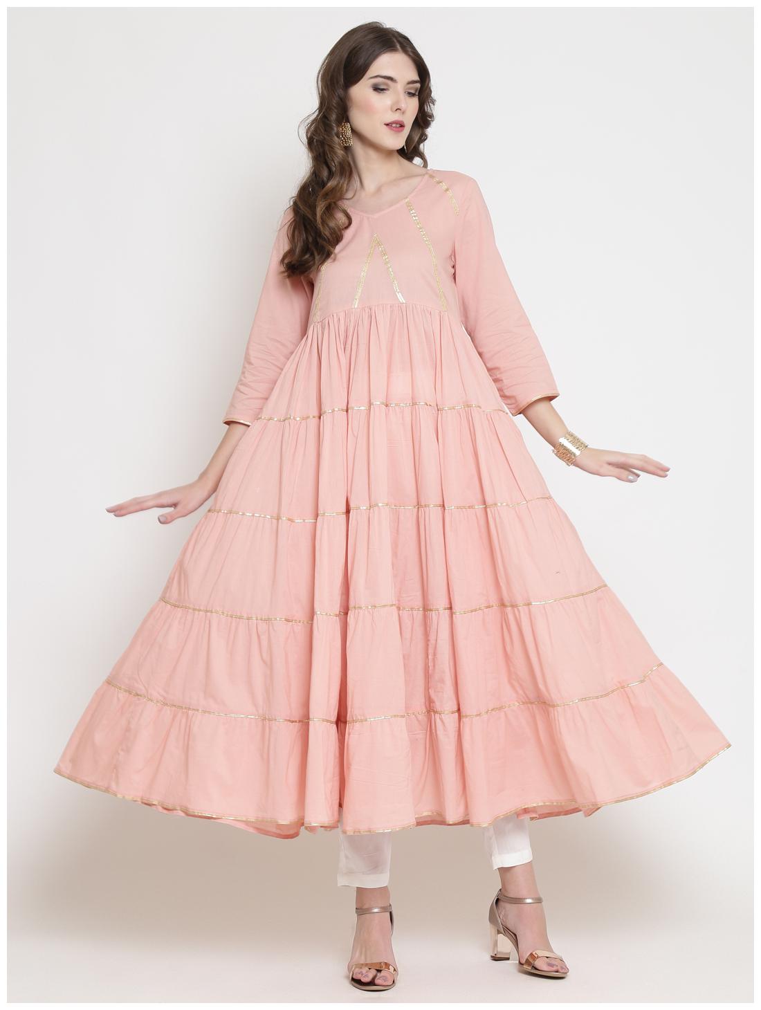

Sera Women Peach Solid Anarkali Kurta With Pants