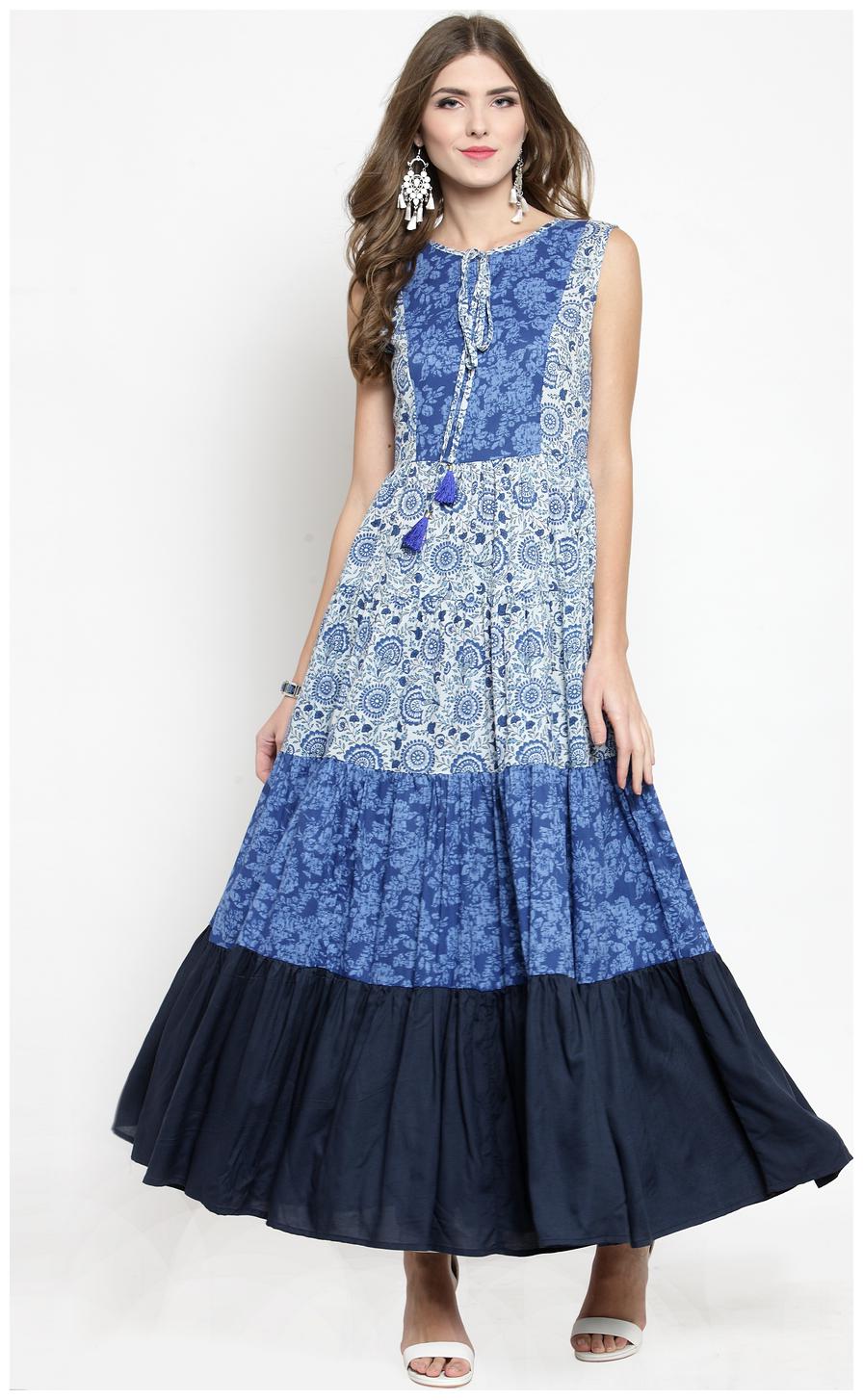 

Sera Blue Geometric Fit flare dress