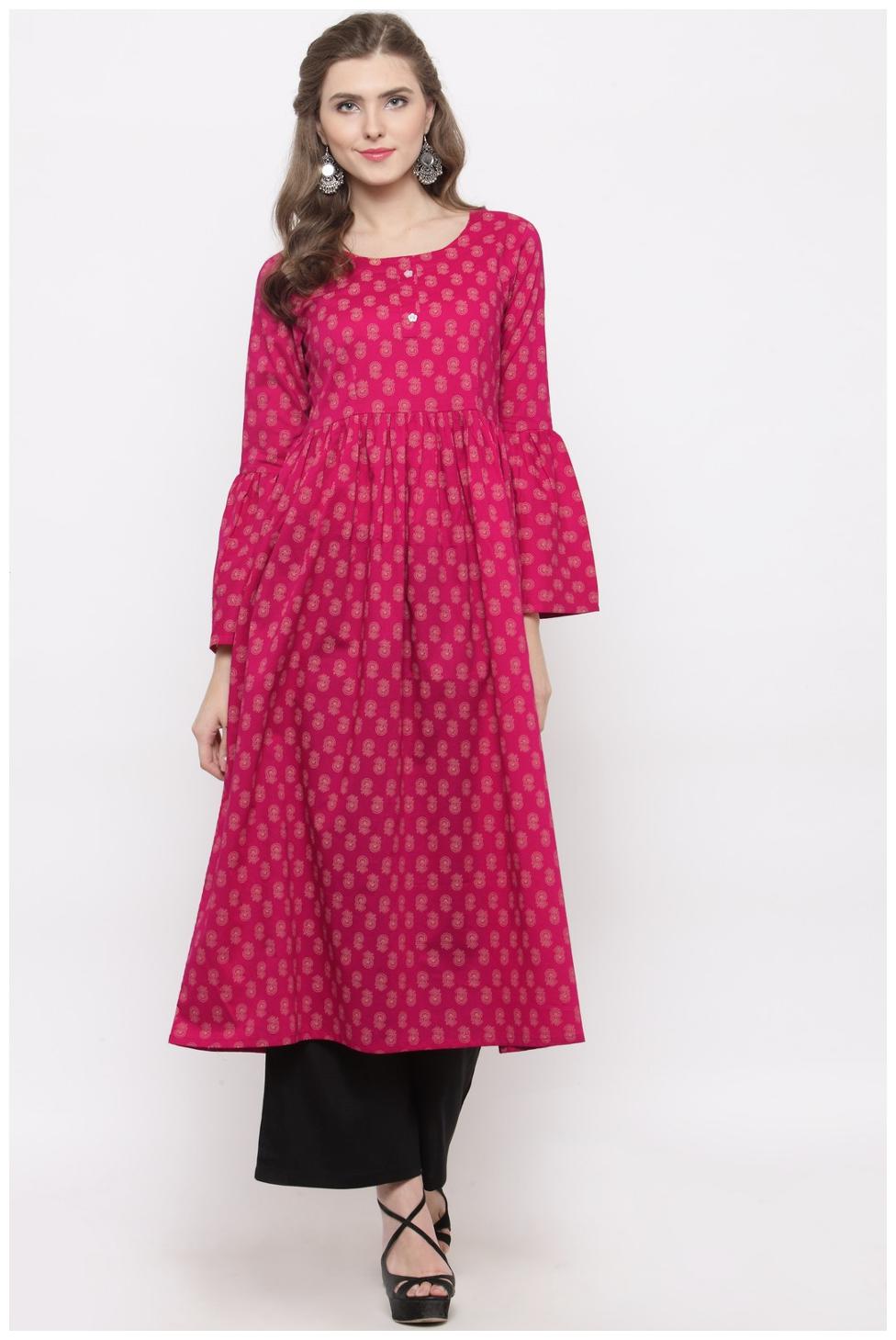

Sera Women s Ethnic Wear Printed Bell sleeve Kurta with palazzo